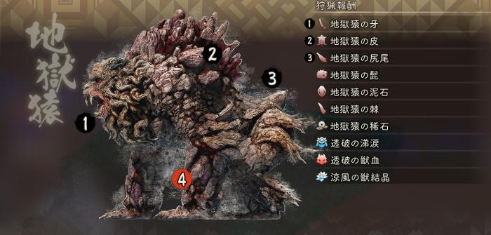 ジゴクザル_狩猟報酬(通常)